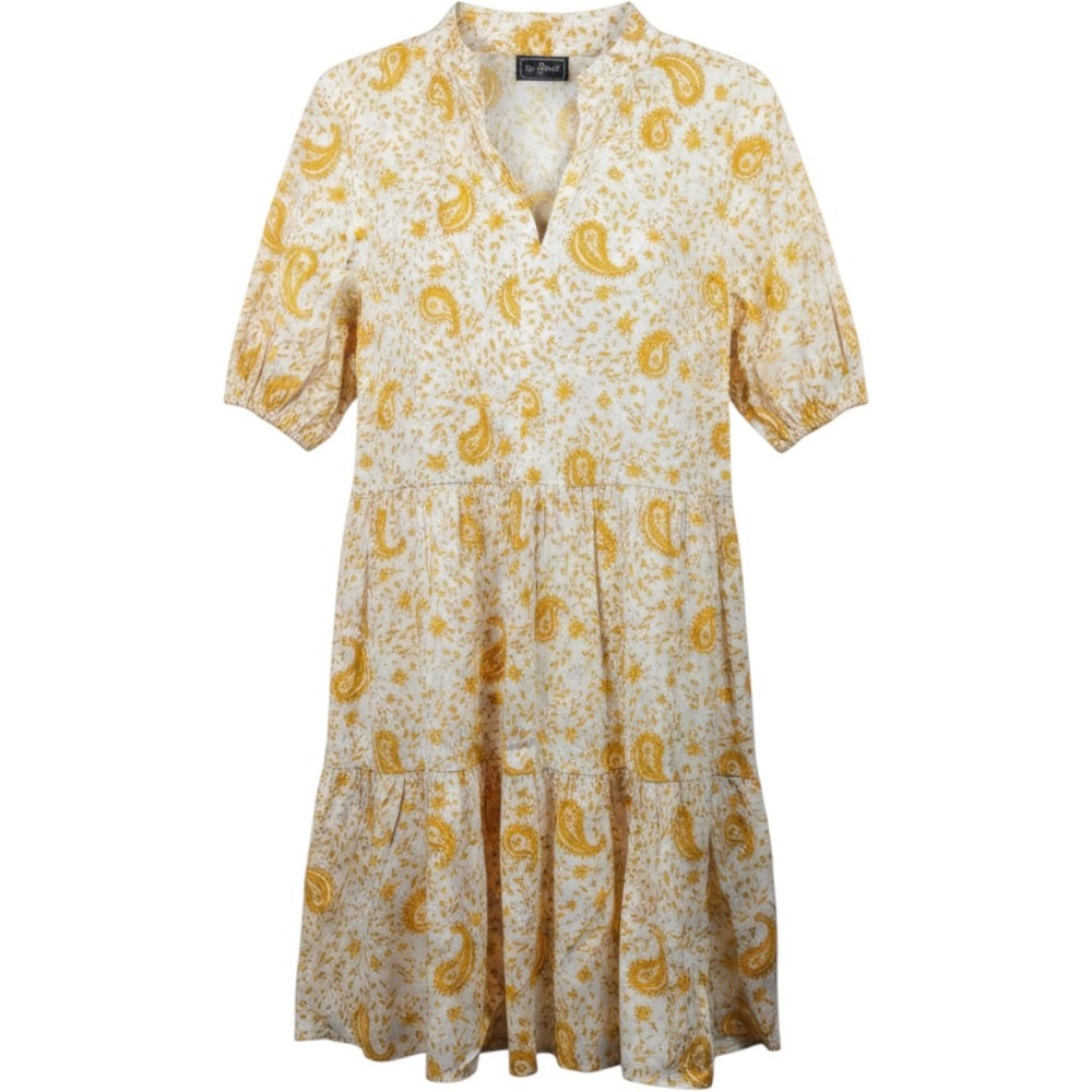 Ivy Street Dress Yellow Paisley Tiered Cotton Puff Sleeve Womens L‎